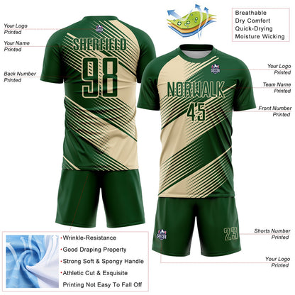 Custom Green Cream Line Sublimation Soccer Uniform Jersey