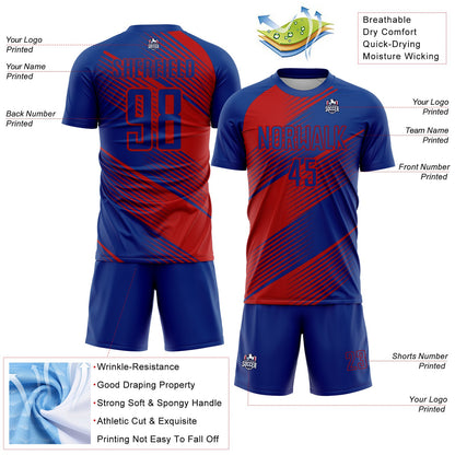 Custom Royal Red Line Sublimation Soccer Uniform Jersey