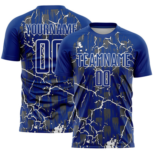 Custom Royal White Lightning Sublimation Soccer Uniform Jersey