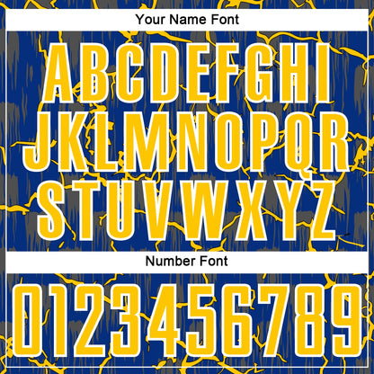 Custom Royal Yellow-White Lightning Sublimation Soccer Uniform Jersey