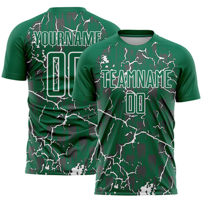 Custom Kelly Green White Lightning Sublimation Soccer Uniform Jersey