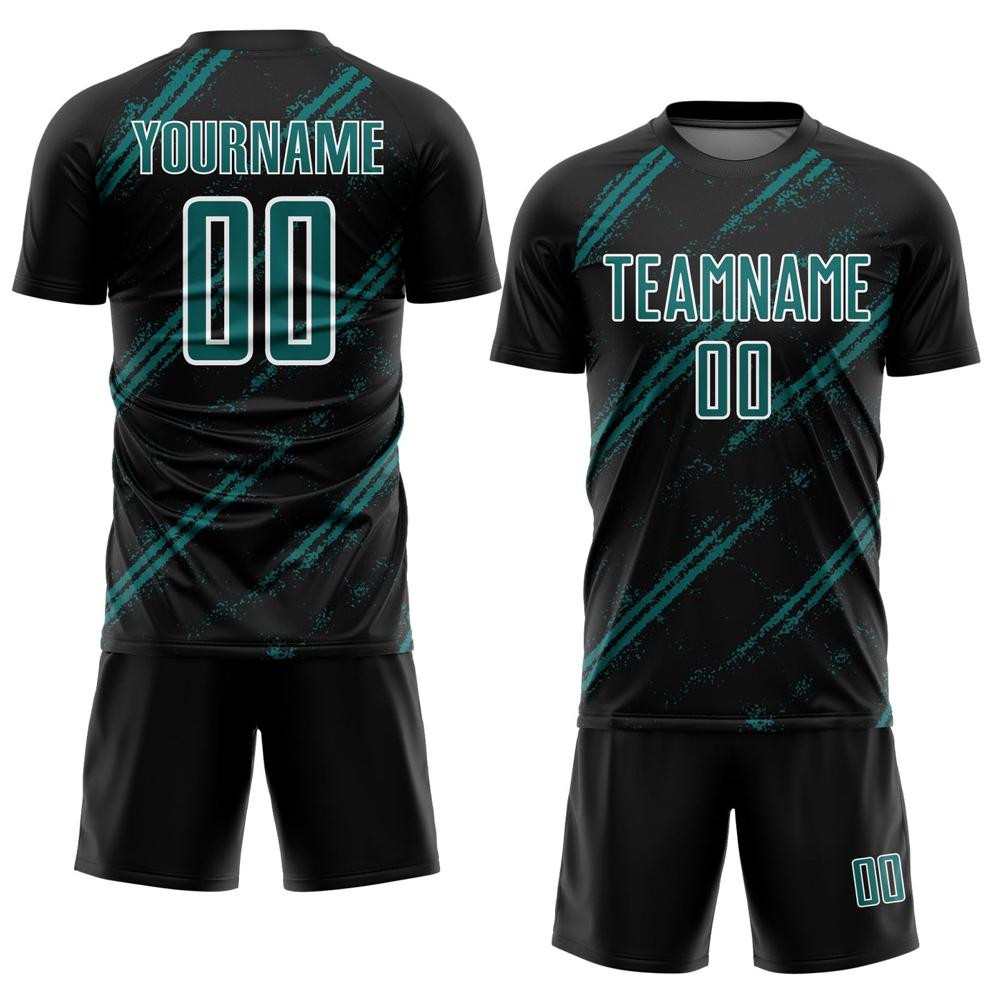 Custom Black Teal-White Abstract Fragment Art Splash Sublimation Soccer Uniform Jersey