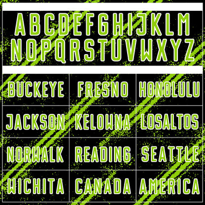 Custom Black Neon Green-White Abstract Fragment Art Splash Sublimation Soccer Uniform Jersey