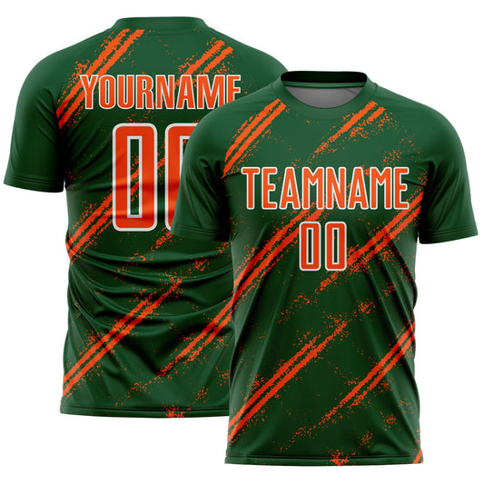 Custom Green Orange-White Abstract Fragment Art Splash Sublimation Soccer Uniform Jersey