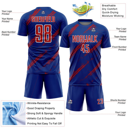 Custom Royal Red-White Abstract Fragment Art Splash Sublimation Soccer Uniform Jersey