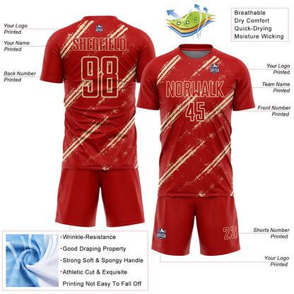 Custom Red Cream Abstract Fragment Art Splash Sublimation Soccer Uniform Jersey