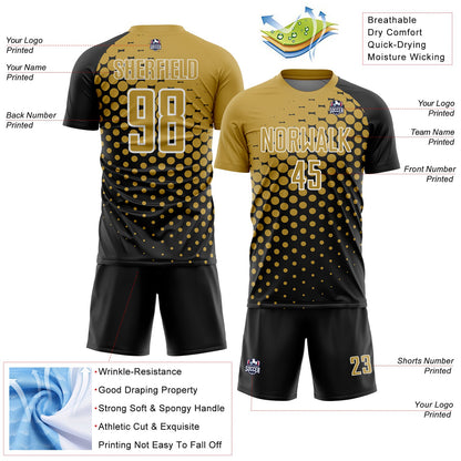 Custom Black Old Gold-White Modern Polka Dot Sublimation Soccer Uniform Jersey