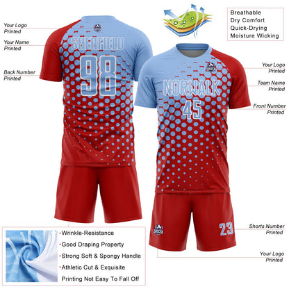 Custom Red Light Blue-White Modern Polka Dot Sublimation Soccer Uniform Jersey
