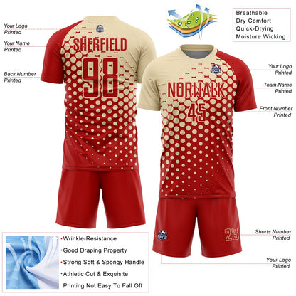 Custom Red Cream Modern Polka Dot Sublimation Soccer Uniform Jersey
