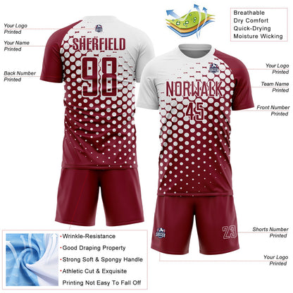 Custom Crimson White Modern Polka Dot Sublimation Soccer Uniform Jersey