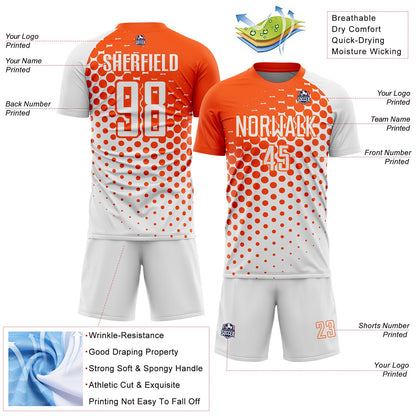 Custom White Orange Modern Polka Dot Sublimation Soccer Uniform Jersey