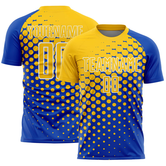 Custom Thunder Blue Yellow-White Modern Polka Dot Sublimation Soccer Uniform Jersey