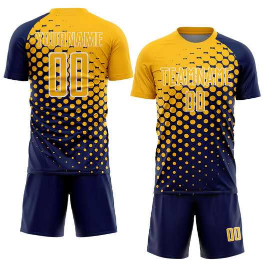 Custom Navy Gold-White Modern Polka Dot Sublimation Soccer Uniform Jersey