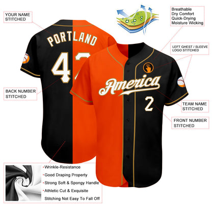 Custom Black White-Orange Authentic Split Fashion Baseball Jersey
