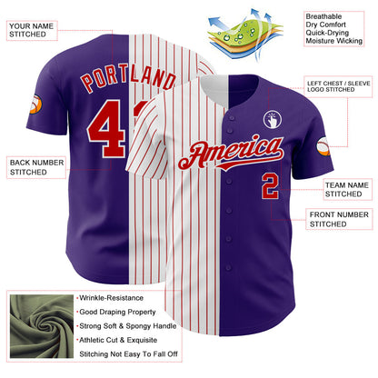 Custom Purple White-Red Pinstripe Authentic Split Fashion Baseball Jersey