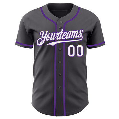 Custom Steel Gray White-Purple Authentic Baseball Jersey