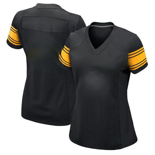 Custom Women's Steelers Black Exact Replica Alternate Football Jersey