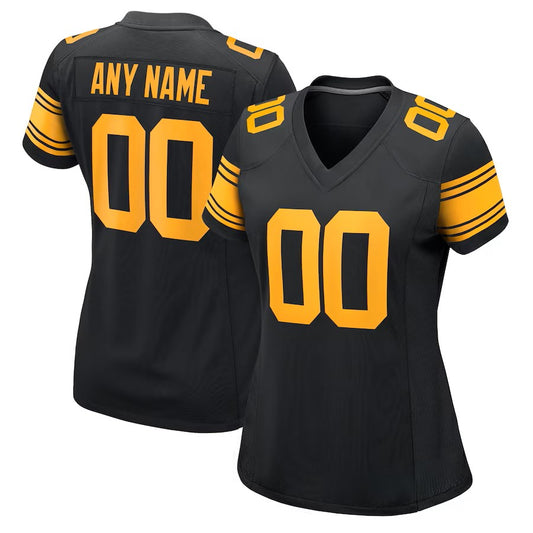 Custom Women's Steelers Black Exact Replica Alternate Football Jersey