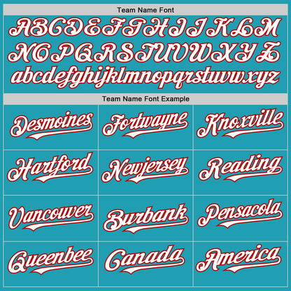 Custom Teal White-Red Mesh Authentic Throwback Baseball Jersey
