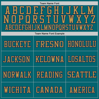 Custom Teal Navy-Old Gold Mesh Authentic Throwback Football Jersey