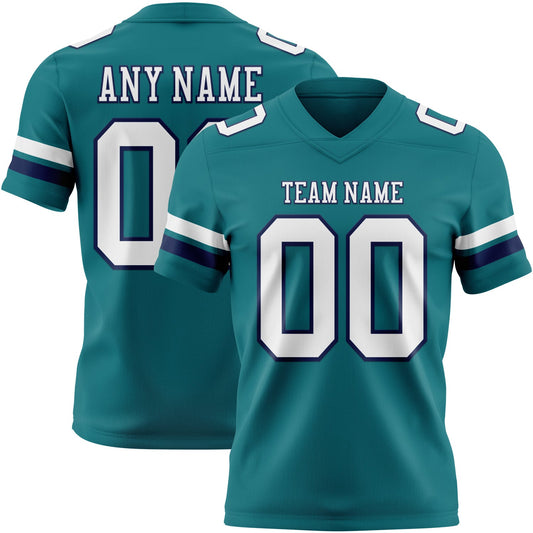 Custom Teal White-Navy Mesh Authentic Football Jersey
