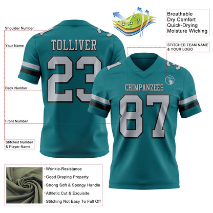 Custom Teal Gray-Black Mesh Authentic Football Jersey