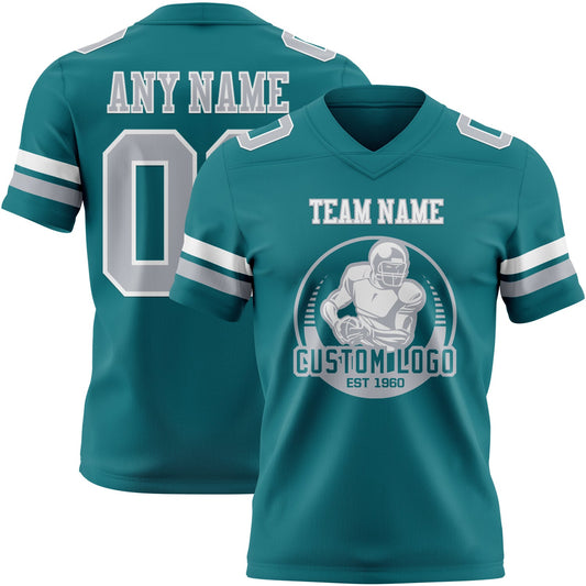 Custom Teal Gray-White Mesh Authentic Football Jersey