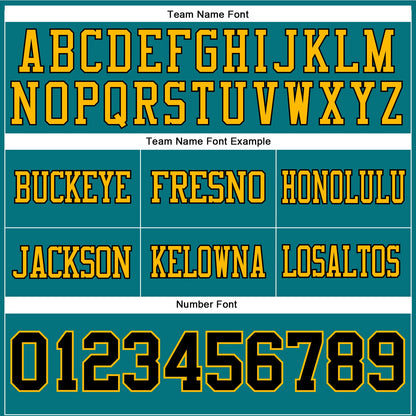 Custom Teal Black-Gold Mesh Authentic Football Jersey