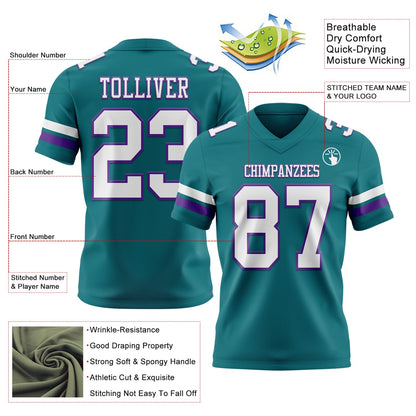 Custom Teal White-Purple Mesh Authentic Football Jersey