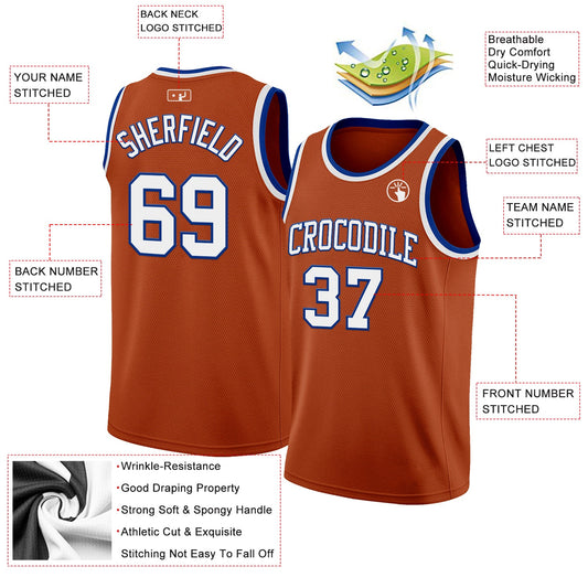 Custom Texas Orange White-Royal Authentic Basketball Jersey