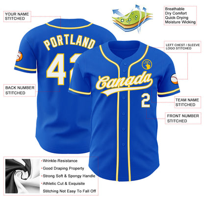 Custom Thunder Blue White-Yellow Authentic Baseball Jersey