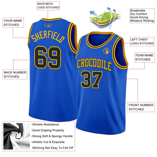 Custom Thunder Blue Black-Gold Authentic Basketball Jersey