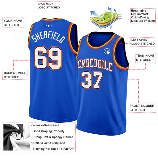 Custom Thunder Blue White Navy Orange-Gold Authentic Basketball Jersey