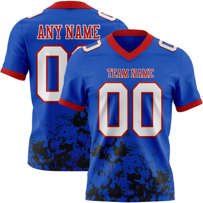 Custom Thunder Blue White Black-Red Splash Mesh Authentic Football Jersey
