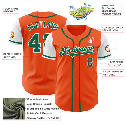 Custom Orange Kelly Green-White Authentic Two Tone Baseball Jersey