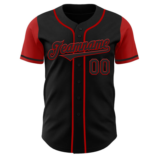 Custom Black Red Authentic Two Tone Baseball Jersey