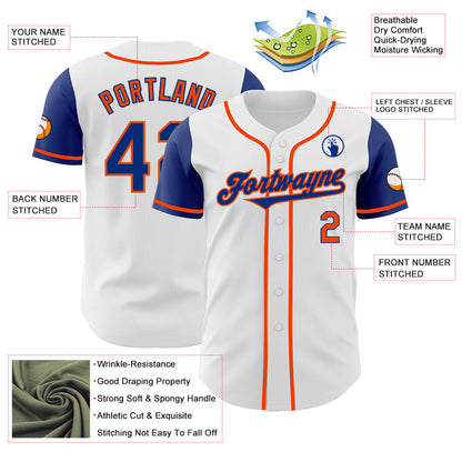 Custom White Royal-Orange Authentic Two Tone Baseball Jersey