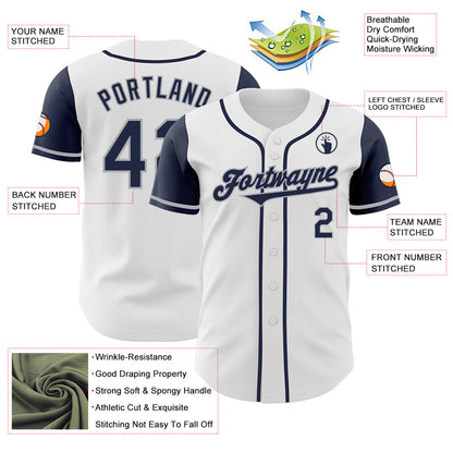 Custom White Navy-Gray Authentic Two Tone Baseball Jersey