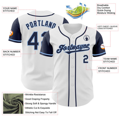 Custom White Navy-Light Blue Authentic Two Tone Baseball Jersey