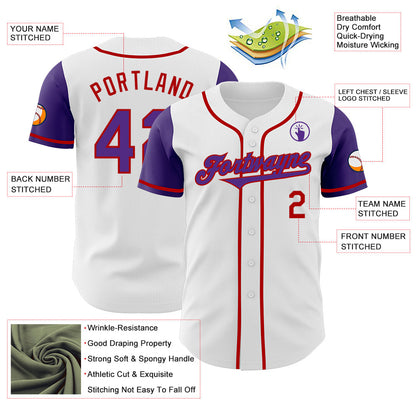 Custom White Purple-Red Authentic Two Tone Baseball Jersey