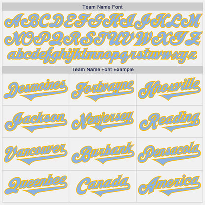 Custom White Light Blue-Gold Authentic Two Tone Baseball Jersey