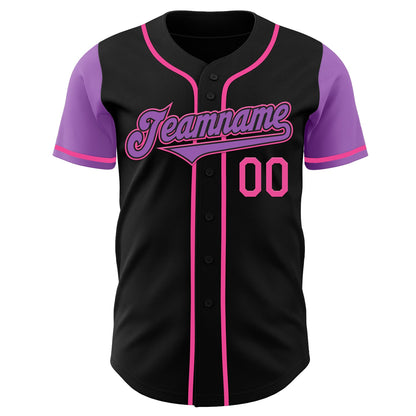 Custom Black Medium Purple-Pink Authentic Two Tone Baseball Jersey