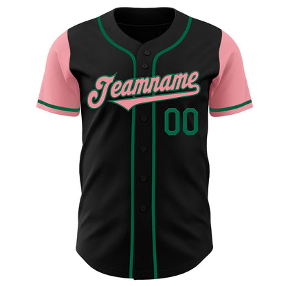 Custom Black Medium Pink-Kelly Green Authentic Two Tone Baseball Jersey