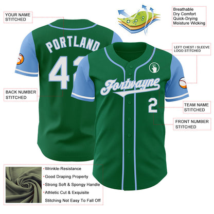 Custom Kelly Green White-Light Blue Authentic Two Tone Baseball Jersey
