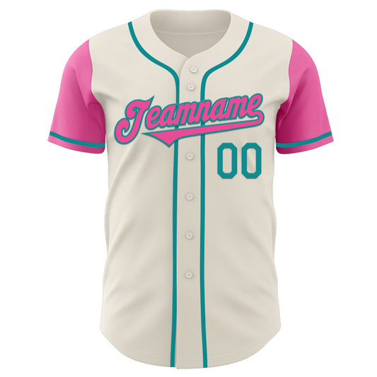 Custom Cream Pink-Teal Authentic Two Tone Baseball Jersey