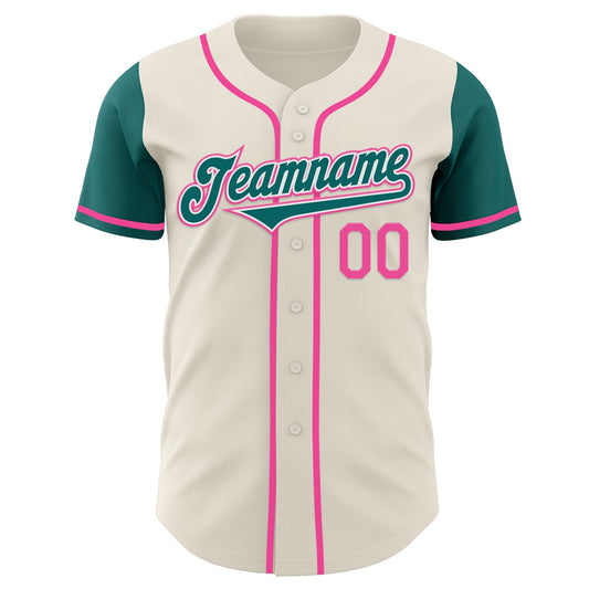 Custom Cream Teal White-Pink Authentic Two Tone Baseball Jersey