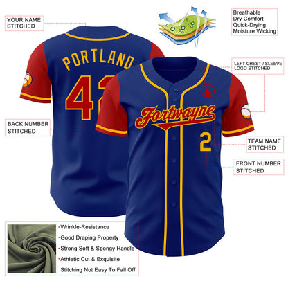 Custom Royal Red-Gold Authentic Two Tone Baseball Jersey