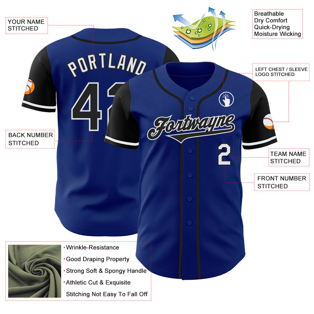 Custom Royal Black-White Authentic Two Tone Baseball Jersey