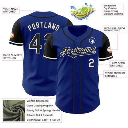 Custom Royal Black-White Authentic Two Tone Baseball Jersey