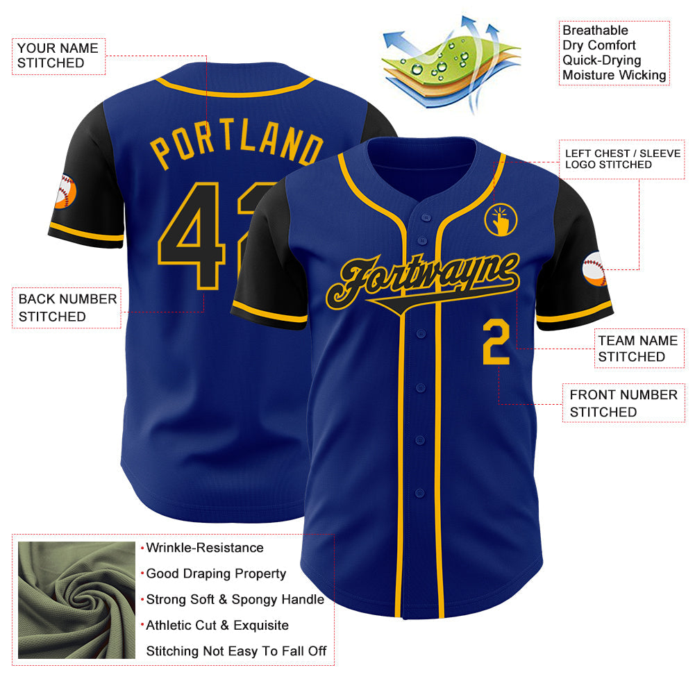 Custom Royal Black-Gold Authentic Two Tone Baseball Jersey